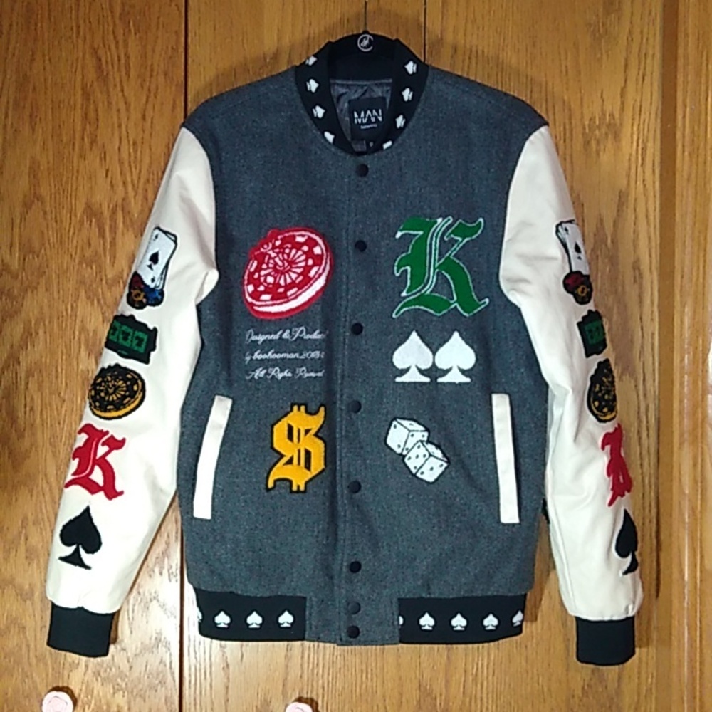 boohoo MAN varsity jacket, size S